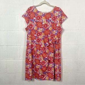 Talbots Stretch Tie Waist Dress Novelty Tropical Floral & Lemon Print Resort 2Xp